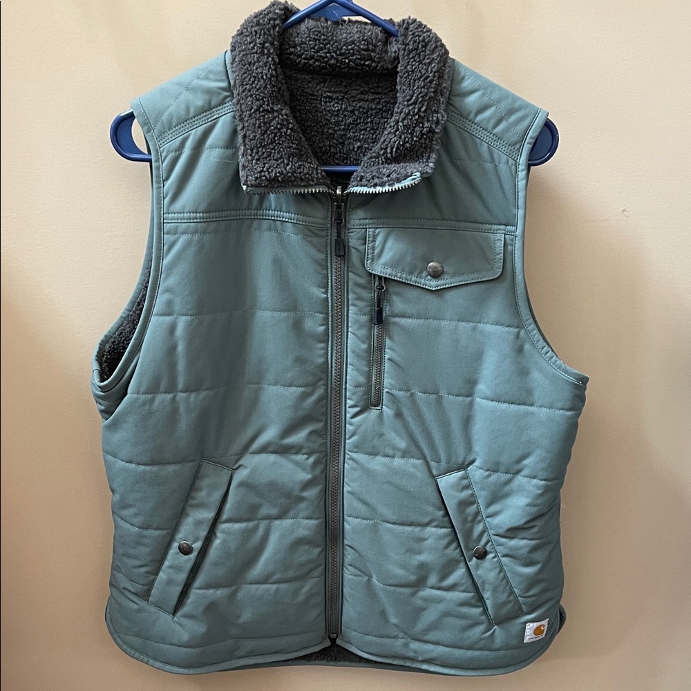 Carhartt Green Quilted Vest with Gray Lining